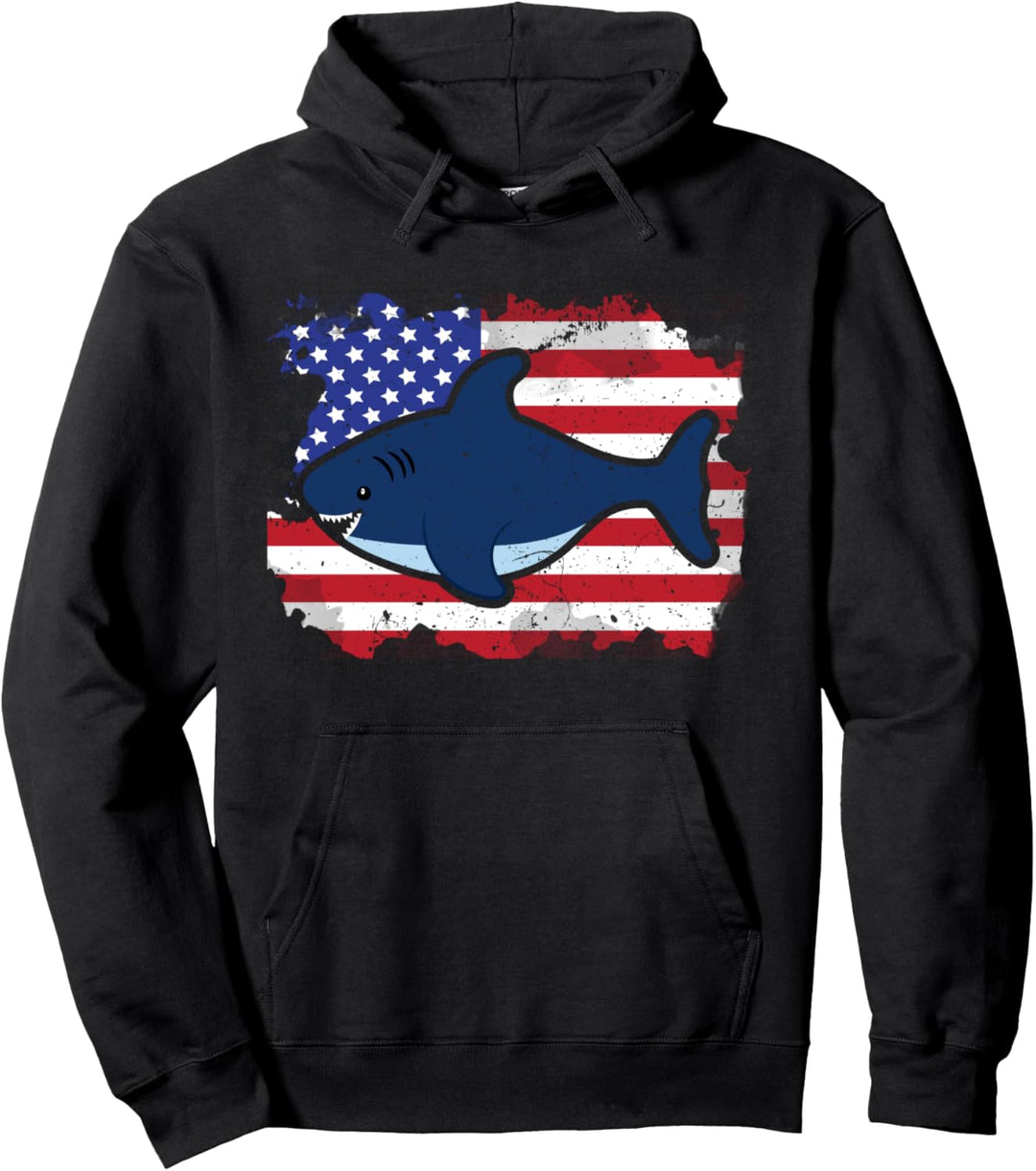 USA Amerika Flagge Hai Fisch Tier Patriot Hoodie Pullover Hoodie