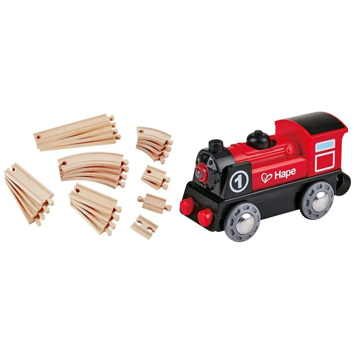 Hape E3707 Eisenbahnwelt Grosses Schienenausbauset, 24 Teile, ab 3 Jahren &amp; E3703 Eisenbahn Batterie