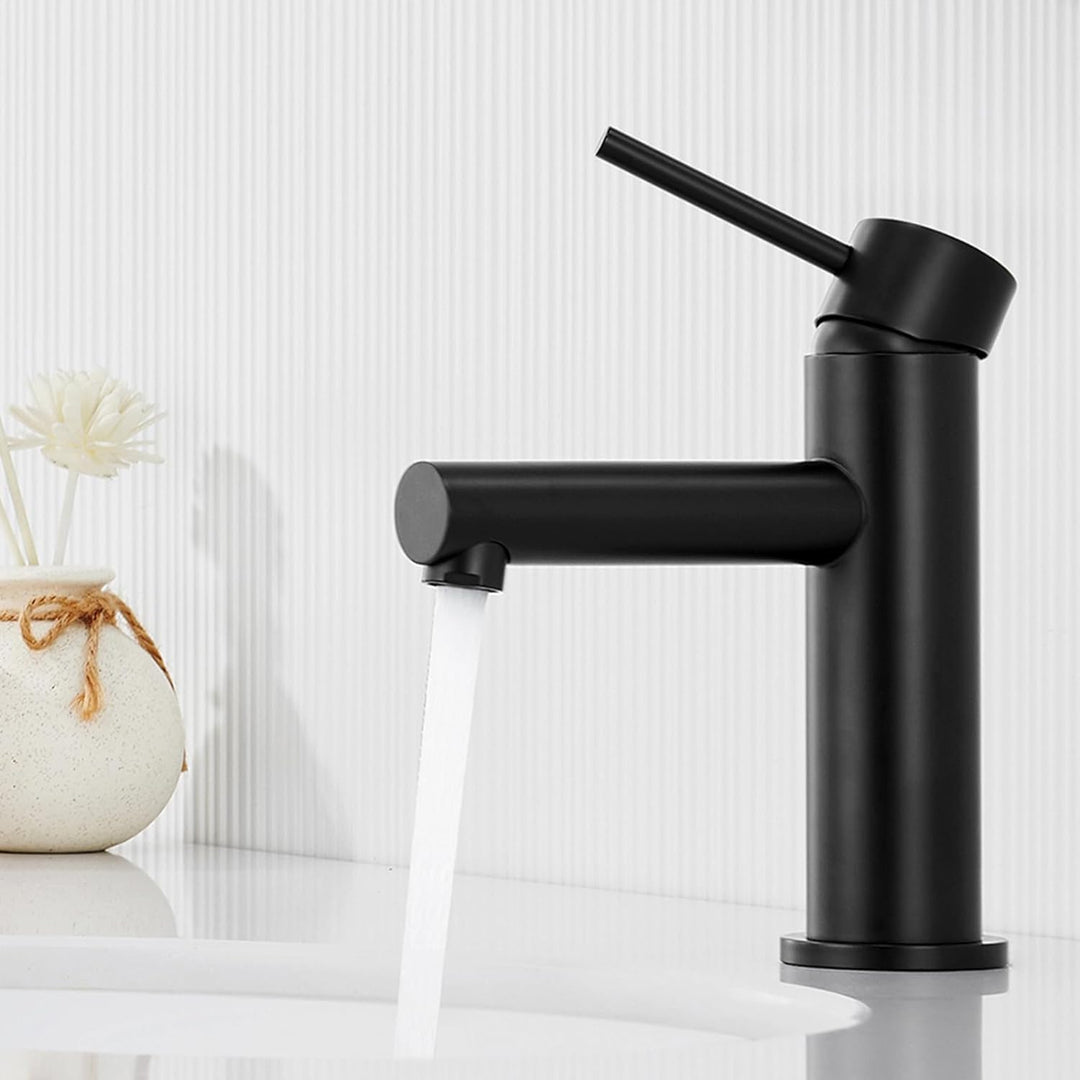 CECIPA Wasserhahn Bad Schwarz, Waschtischarmatur Schwarz mit Auslauf Höhe 90mm, Badezimmer Amaturen