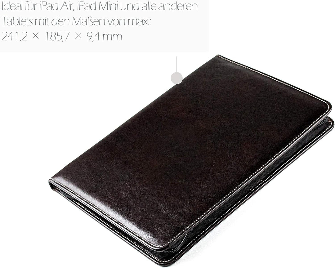DELMON VARONE - Personalisierbare Tablet Schreibmappe DIN A4 aus Premium Vintage Anilin Leder braun,