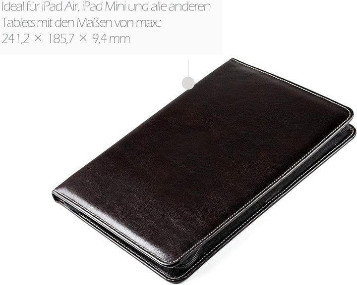 DELMON VARONE - Personalisierbare Tablet Schreibmappe DIN A4 aus Premium Vintage Anilin Leder braun,