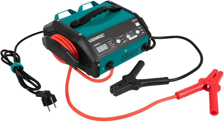 VONROC Batterieladegerät mit Starthilfe - Max. 15A - Für 6V oder 12V Blei-Säure-Batterien
