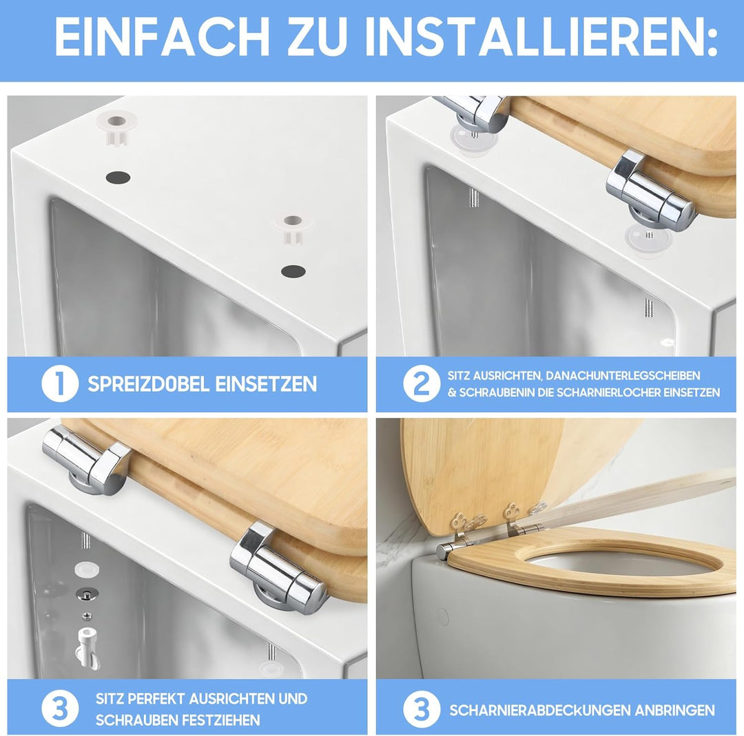 sanicomfort WC-Sitz Bambus mit Absenkautomatik | Toilettensitz aus Echtholz | Soft-Close | Antibakte
