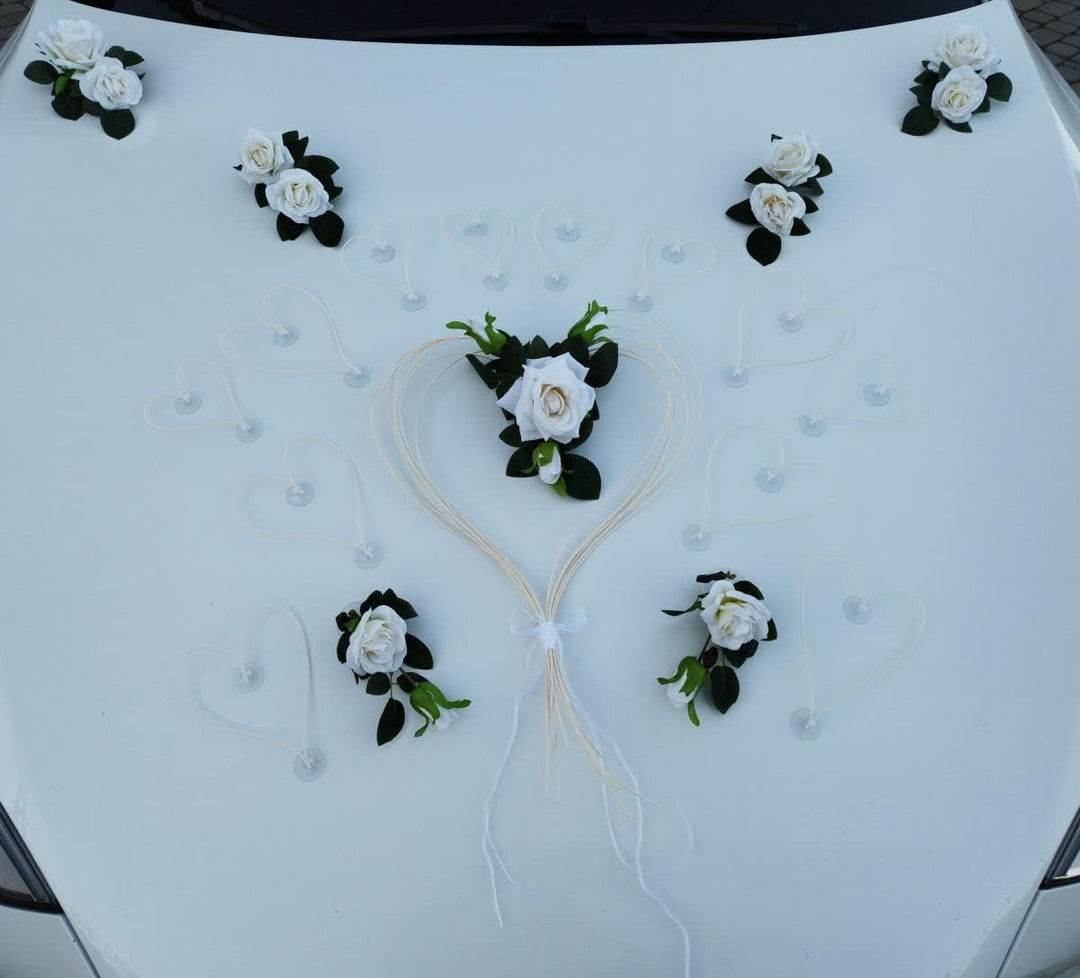 LIEBESHERZEN Braut Paar Rose Deko Dekoration Autoschmuck Hochzeit Car Auto Wedding Deko Girlande PKW