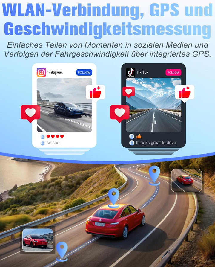 Action Cam 4K, Sportkamera WLAN 120° 1080P HD, Mini Action Kamera WiFi Fahrrad Motorrad Helmkamera,
