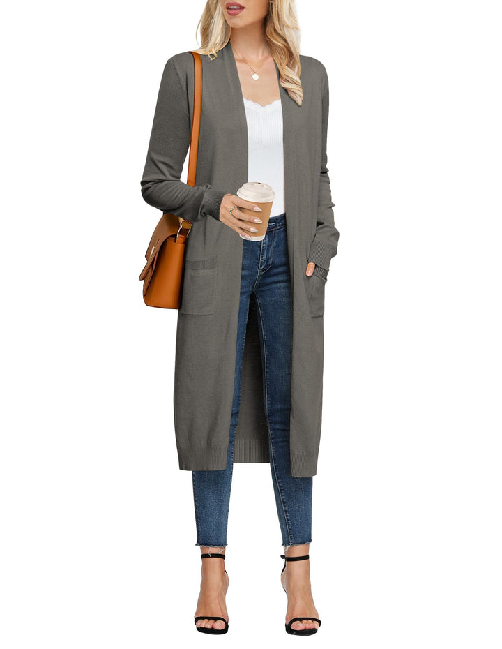 GRACE KARIN Damen Strickjacke Lang Langarm Casual Cardigan Sweater Open Front S Hellgrau, S Hellgrau