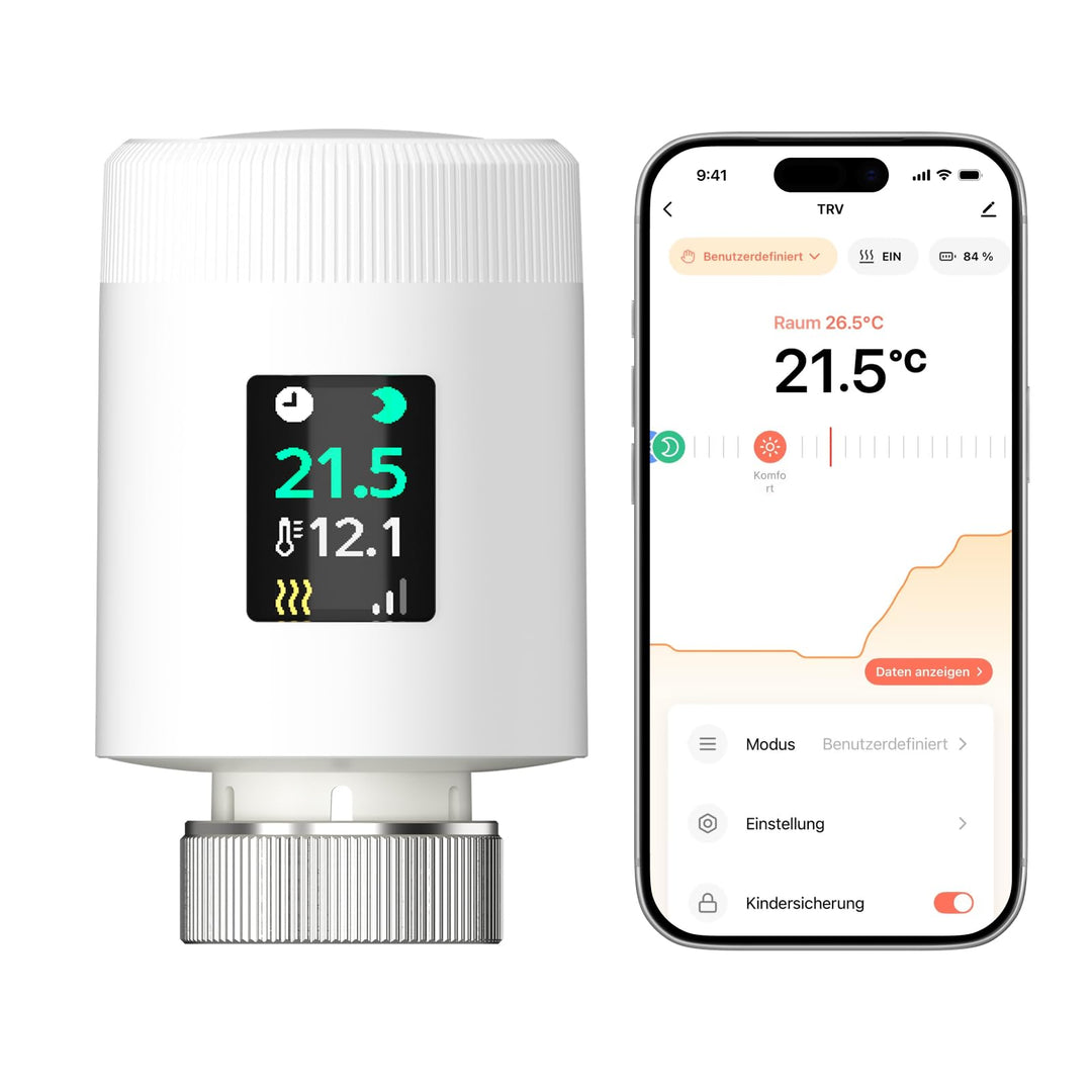 WLAN Heizkörperthermostat TRV901W – Smart Heizungsthermostat mit App & Alexa, Thermostat Heizung ohn