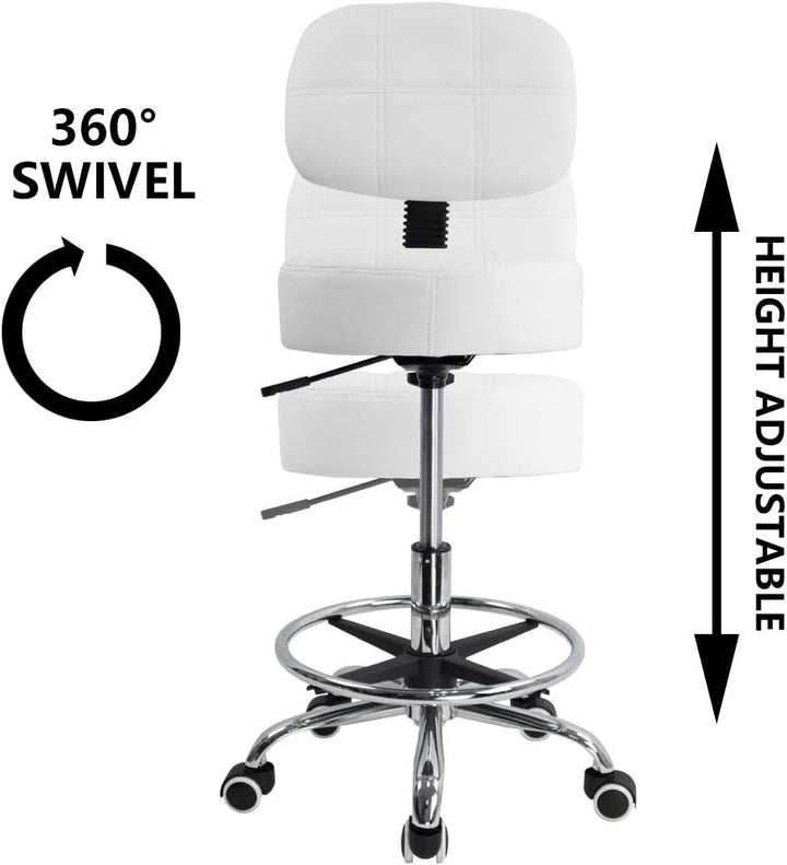 KKTONER Rollhocker Arbeitshocker mit Rückenlehne Höhenverstellbarer 53-68cm Salon Hocker PU Leder We