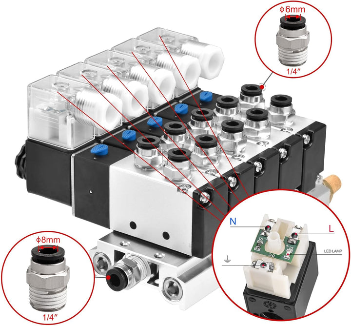 Heschen Elektrisches pneumatisches 5 Magnetventil, 4V210-08, DC12V, PT1/4, 5 Wege 2 Positionen, Krüm