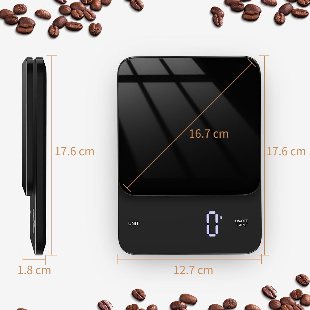 Küchenwaage Digital, Glas Digitale Waage Elektronische, USB-Aufladung, Kaffeekochen Wiegen, Hochpräz