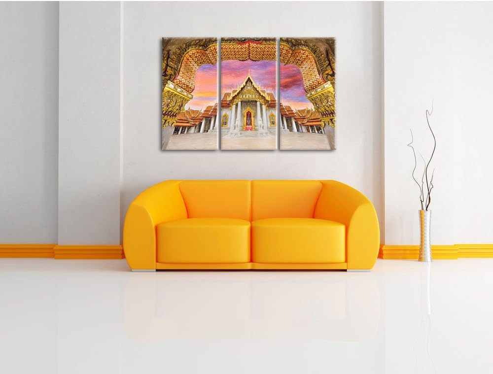 Pixxprint Marmortempel von Bangkok / 3-Teilig/Gesamtmass 120cm Leinwandbild bespannt auf Holzrahmen/