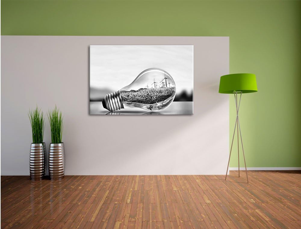 Pixxprint Glühbirne mit Ozean und Leuchtturm als Leinwandbild/Grösse: 100x70 / Wandbild/Kunstdruck/f