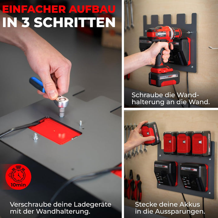 Wandhalterung für Einhell Akkus und Ladegeräte - Das Original | Glänzende & Matte Seite [Made IN Aus
