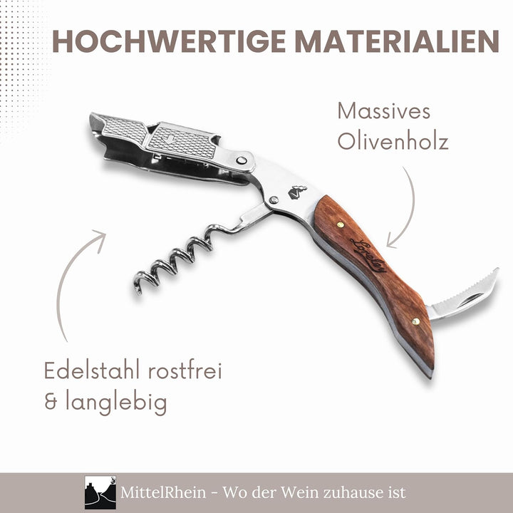 LORELEY® MITTELRHEIN Germany Premium Kellnermesser | Korkenzieher | Weinöffner | Flaschenöffner aus