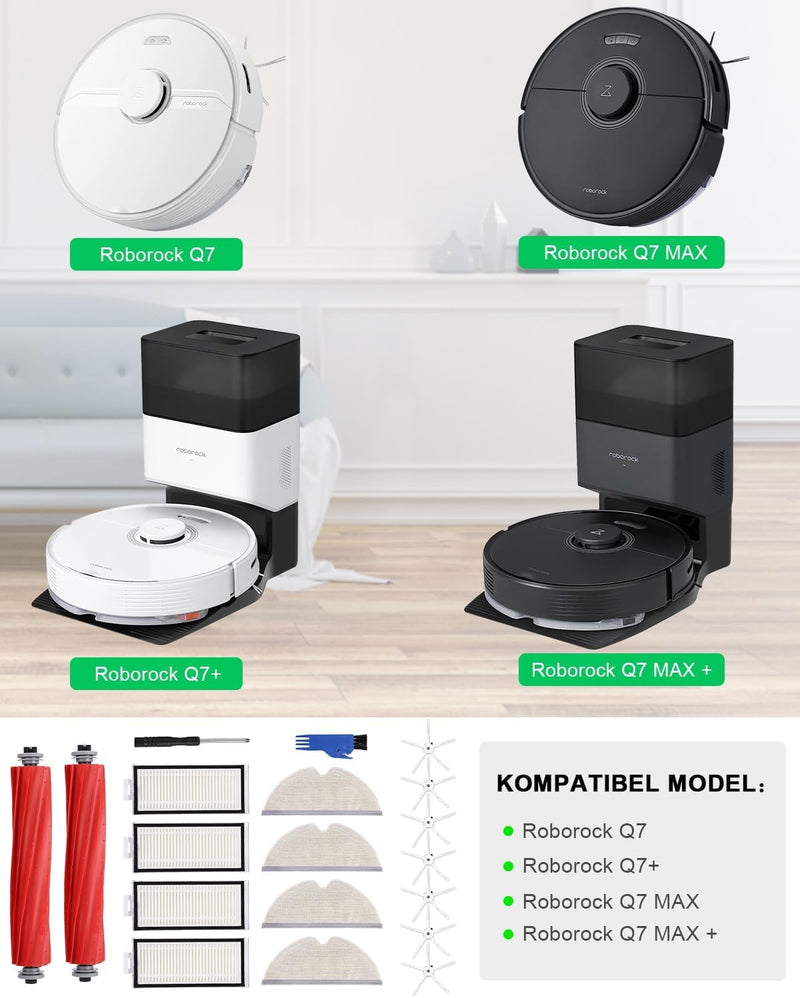 Ersatzteile zubehör Kompatibel mit Roborock Q7/ Q7+/Q7 Max/Q7 Max+ Staubsauger, 2 Hauptbürste, 4 Wis