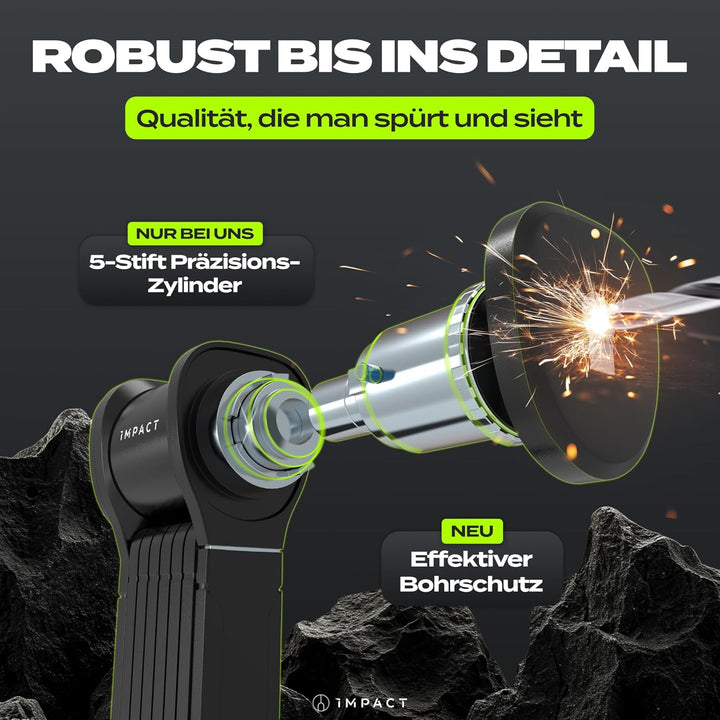 IMPACT® FlexLock 15 - Premium Faltschloss Fahrrad [HOHE SICHERHEIT] - Handliches Fahrradschloss mit