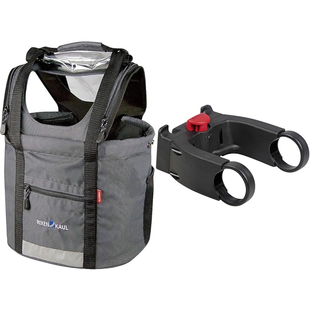 KLICKfix Hundekorb Doggy, grau/schwarz, 0302GR Bundle mit Lenkeradapter Ohne Schloss, Bundle mit Len