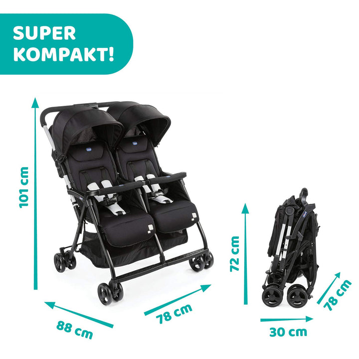 Chicco OHlalà Twin Geschwisterwagen von Geburt bis 15 kg, Kinderwagen für Zwillinge und Geschwister,