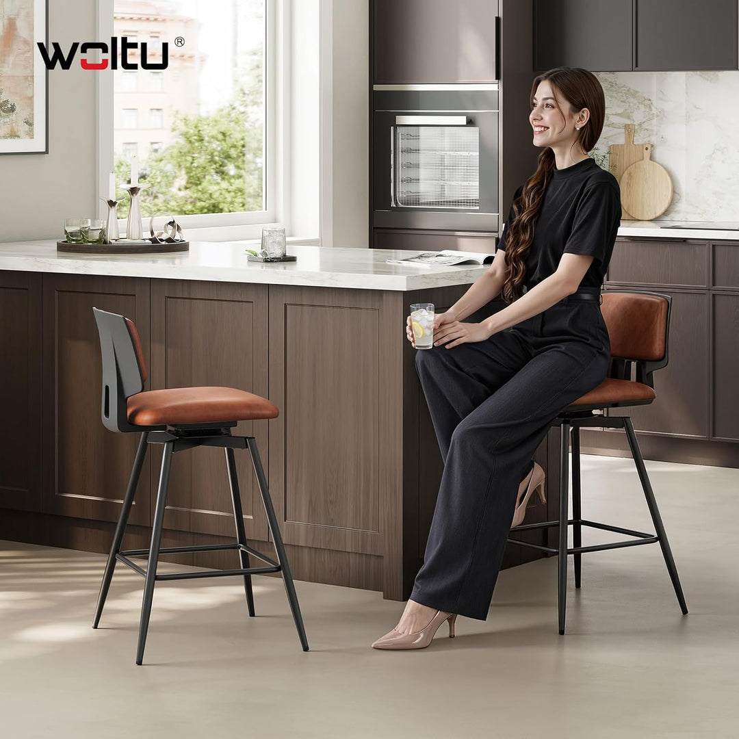 WOLTU Barhocker 2er Set, Barstuhl 360° drehbar, Küchenhocker mit Rückenlehne Fussstütze, für Küche B