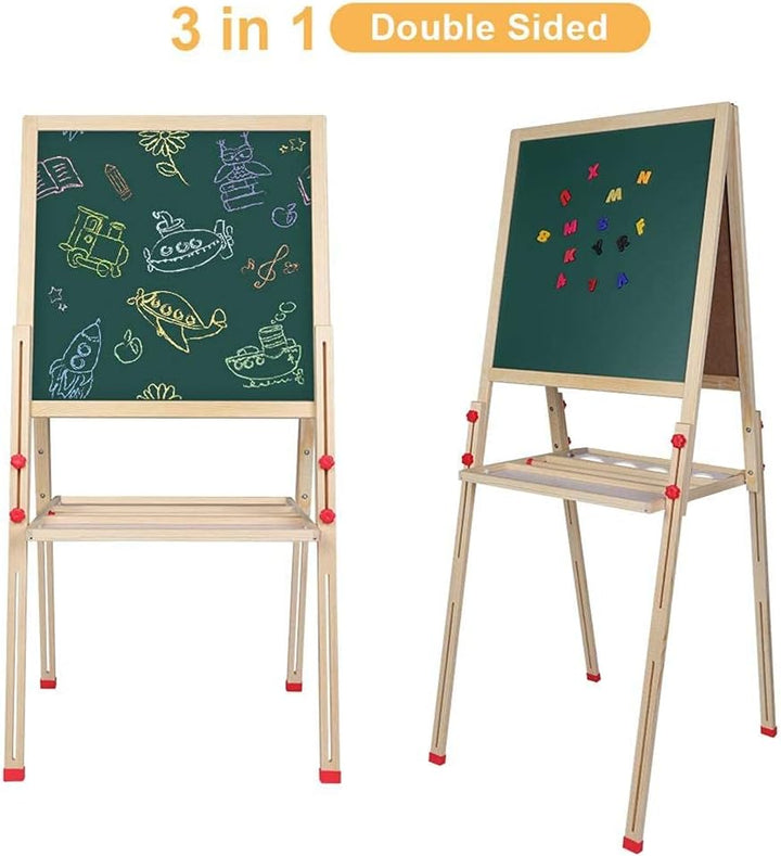Wakects Multiaktivität Holztafel, 3 in 1 Magnetische Kindertafel mit Ständer, für Kinder mit Zubehör