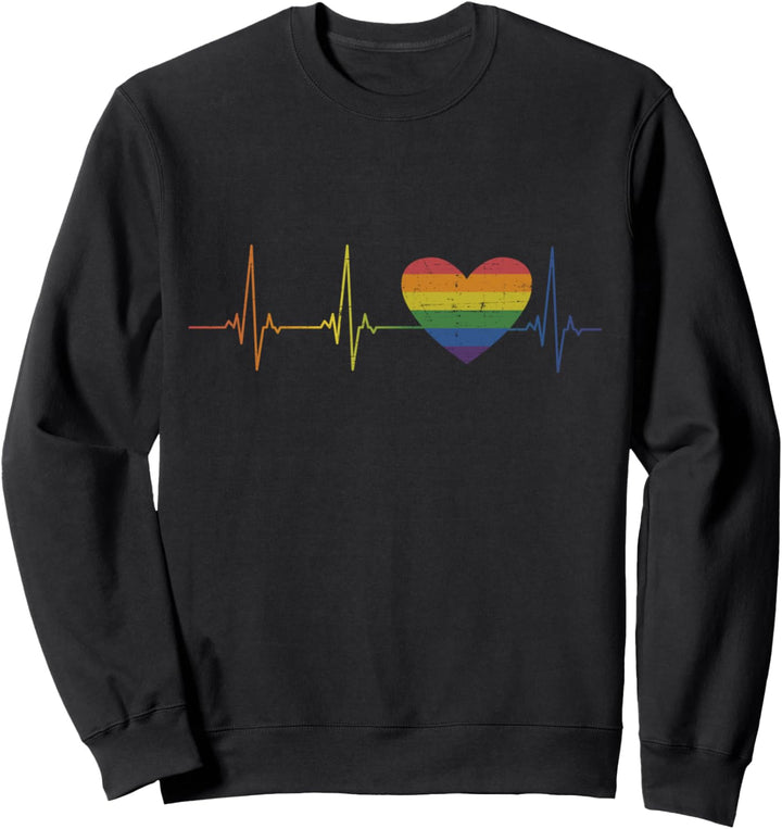 Herzschlag Puls mit Regenbogen Flagge für Schwule und Lesben Sweatshirt