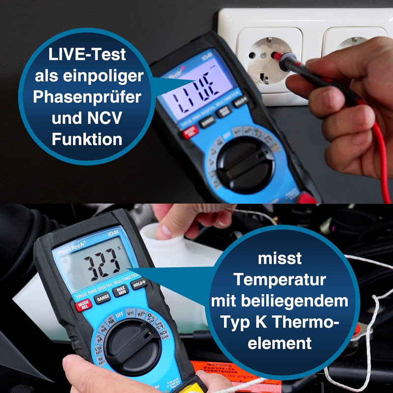 PeakTech 1041 – True RMS Digital Multimeter, Auto-Range, 4.000 Counts, Durchgangsprüfer, Mehrfach-Me