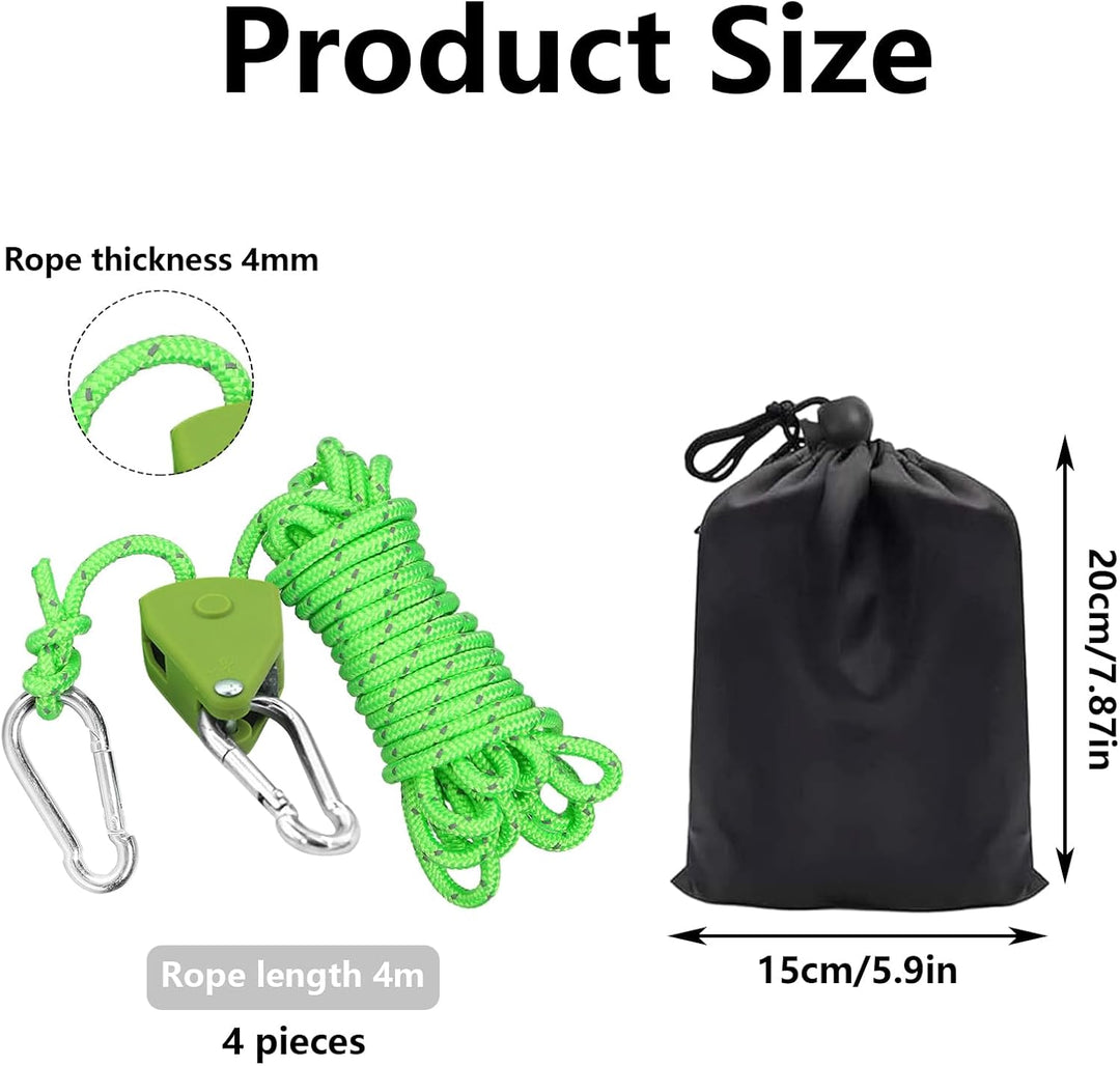 4 Stück 4mm Verstellbarer Seil Ratsche mit Seilspanner,4M Einstellbare Nylon Abspannseile Camping,Se