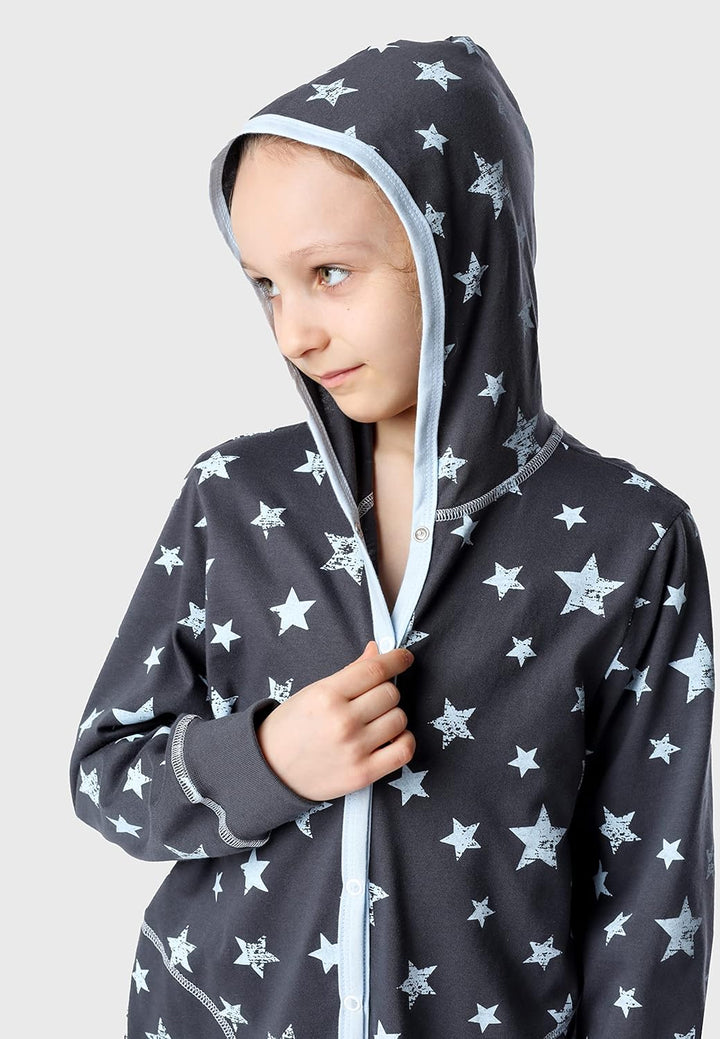 Merry Style Mädchen Schlafstrampler Strampelanzug mit Kapuze MS10-223 110-116 Grau Blaue Sterne, 110