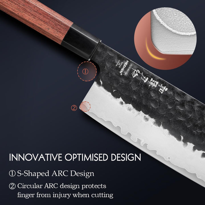 HEZHEN Verkleideter Stahl Küchenmessersets 4-Teilig, Profi Kochmesser Nakiri Santoku Kiritsuke Messe