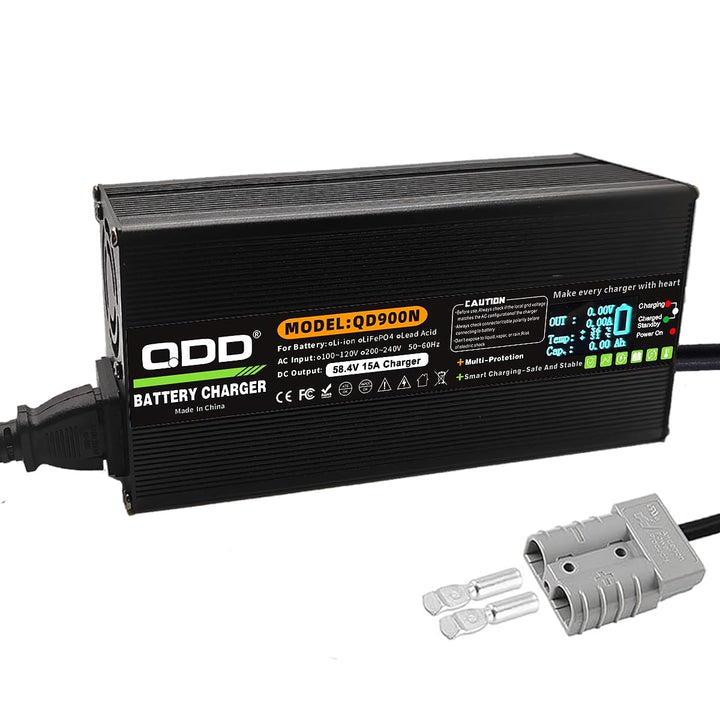 QDD 48 V / 58,4 V 15 A Lifepo4-Batterieladegerät 220 V mit Kühllüfter und Anderson 50 A-Ausgang Life