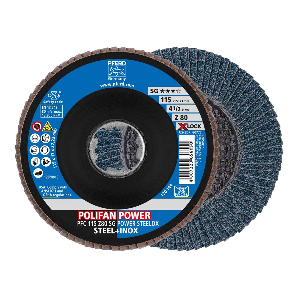 PFERD Fächerscheibe POLIFAN POWER, 10 Stück, 115mm, Z80, X-LOCK (22,23 mm), SG STEELOX, 67788117 – f