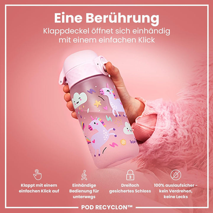 Ion8 Kinder Trinkflasche, Auslaufsicher, Einhandöffnung, Sichere Verriegelung, Spülmaschinenfest, Tr