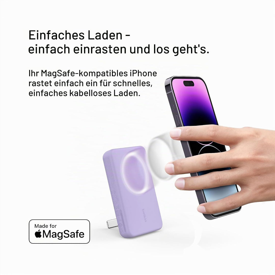 Belkin magnetische 5000-mAh-Powerbank, externer Handy-Akku, kompatibel mit MagSafe, mit Passthrough-