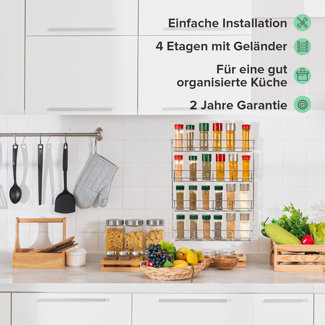 Copa 4-Etagen Gewürzregal Chrom - Gewürzregal hängend - Wand Spice Rack für 4 x 8 Gewürze - Hängende