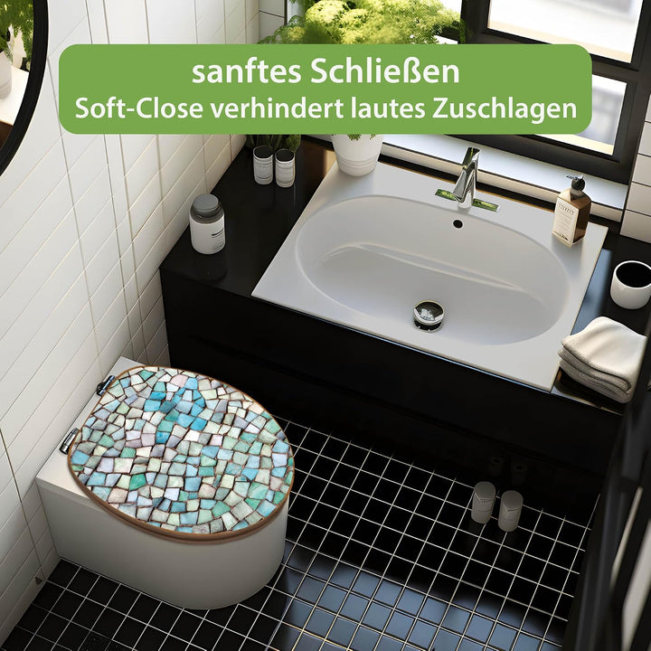 banjado Design WC Sitz Bambus Absenkautomatik 45,8x37,5cm - Toilettendeckel mit Absenkautomatik Holz