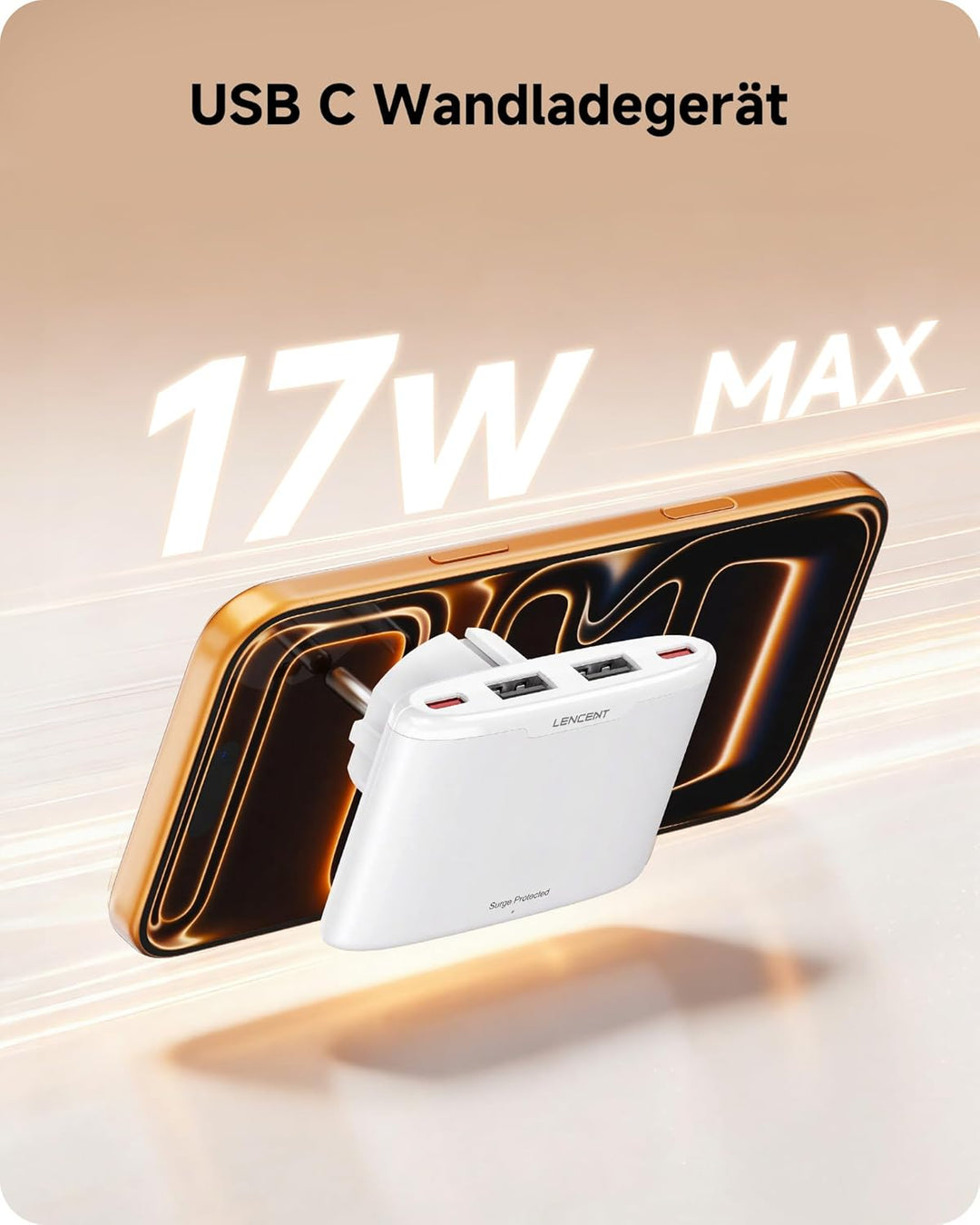 LENCENT Flaches USB C Ladegerät Slim Wandladegerät Netzteil 4-Port Charger dünner Ladestecker Mehrfa