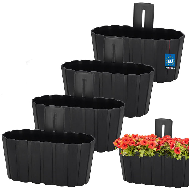 KOTARBAU® 4er Set Blumenkasten Balkon - Wandampel - Blumentopf - 28x14cm H: 13cm Anthrazit - Wandamp