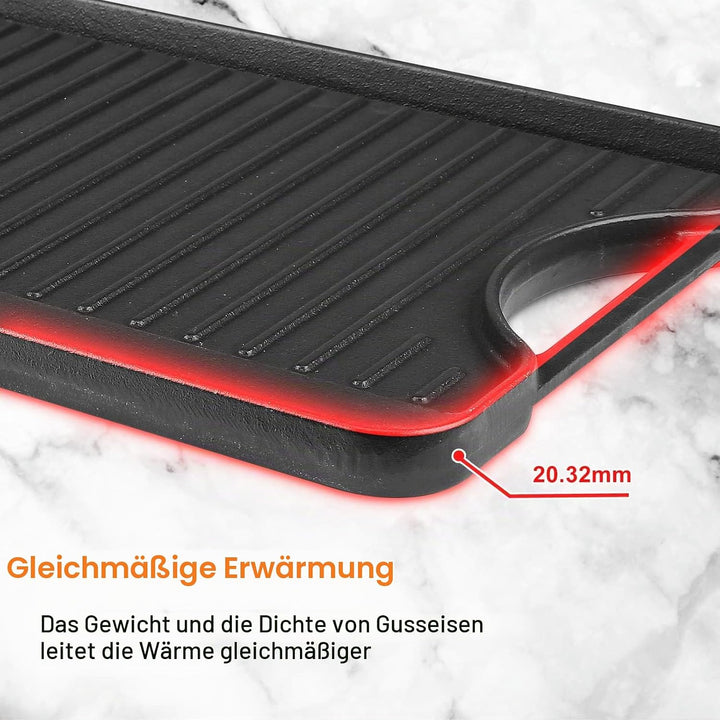 Denmay 50,8 x 26,6cm Gusseisen-Grillplatte für Gasherd, Vorgewürzter reversibler Kochgrill &amp; Grillpf
