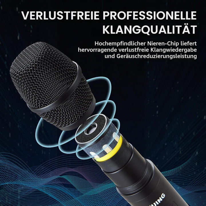 4X Handmikrofon Funkmikrofon Set – Professionelles drahtloses System mit 4x50 einstellbaren Frequenz