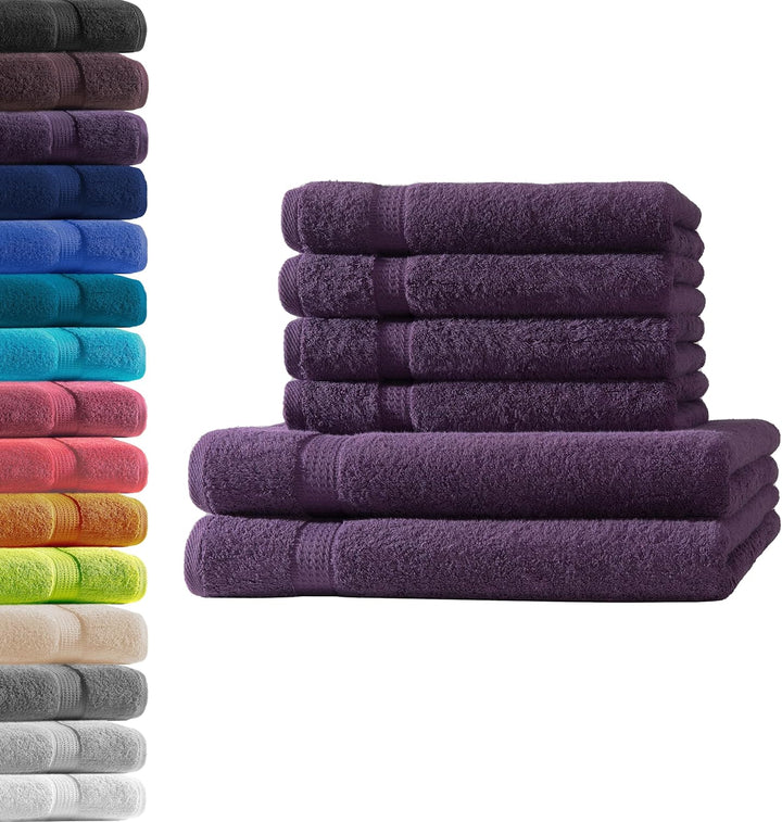 2X Duschtuch + 4X Handtuch | Aubergine | 100% Baumwolle Frottier | Oeko-TEX® Standard 100 | Premium