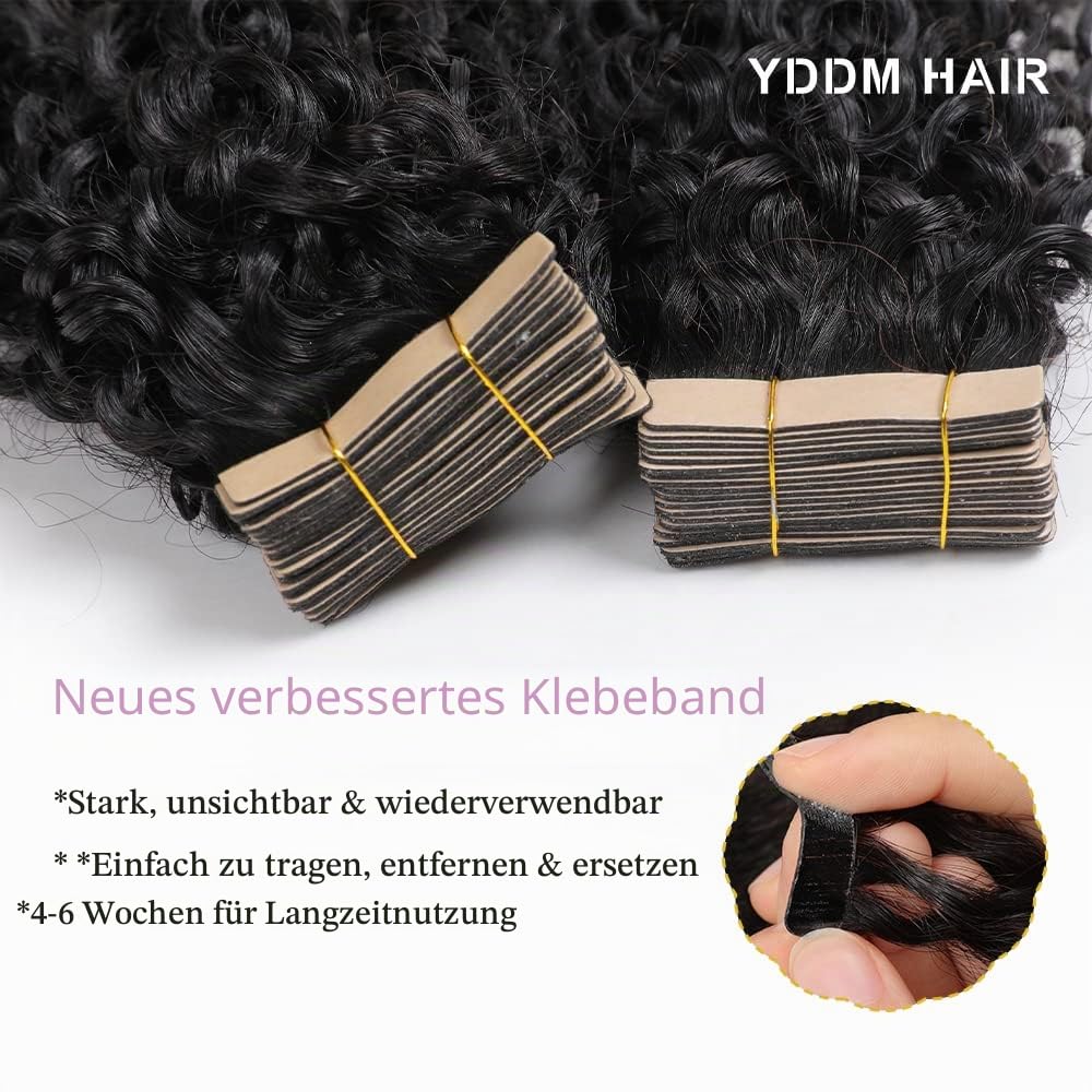 YDDM 12 Zoll Tape Extensions Echthaar 40 Stück 60g Schwarz Kinky Curly Tape In HaarverläNgerung Echt