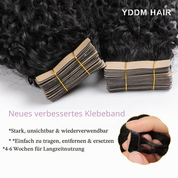 YDDM 12 Zoll Tape Extensions Echthaar 40 Stück 60g Schwarz Kinky Curly Tape In HaarverläNgerung Echt