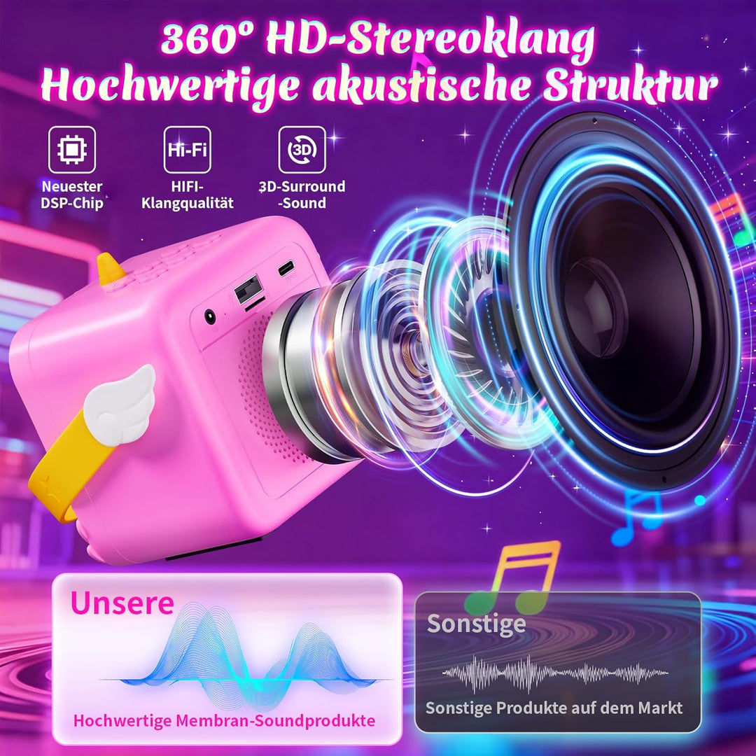 Einhorn Karaoke Maschine 2 Mikrofon Kinder mit LED-Lichtern, Einhorn Geschenke für Mädchen 3-10 Jahr