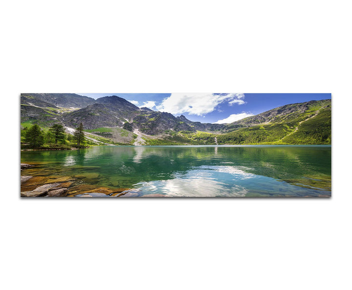 Paul Sinus Art Panoramabild auf Leinwand und Keilrahmen 150x50cm Polen Berge Bergsee Wolken Natur