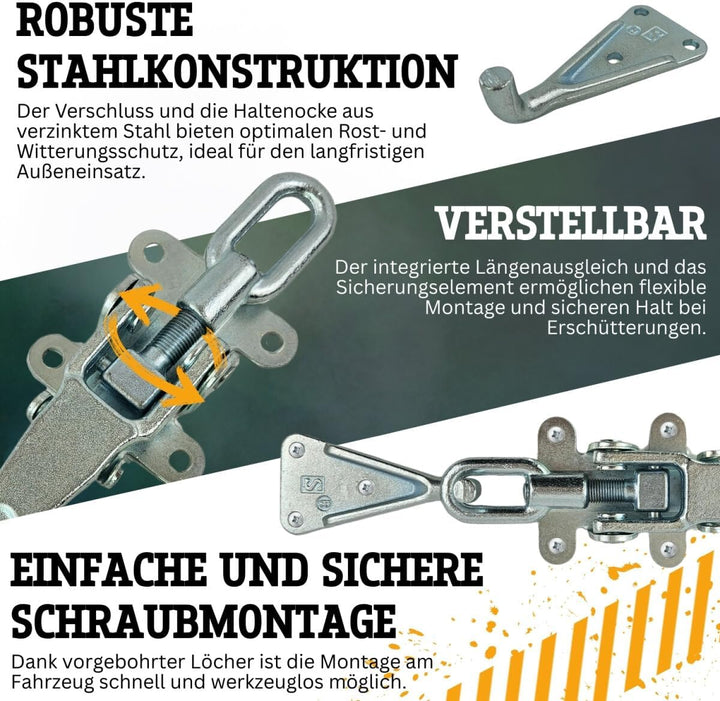 Bordwandverschluss mit Haltenocke SET – Verstellbarer Exzenterverschluss mit Langgriff & Gegenhalter