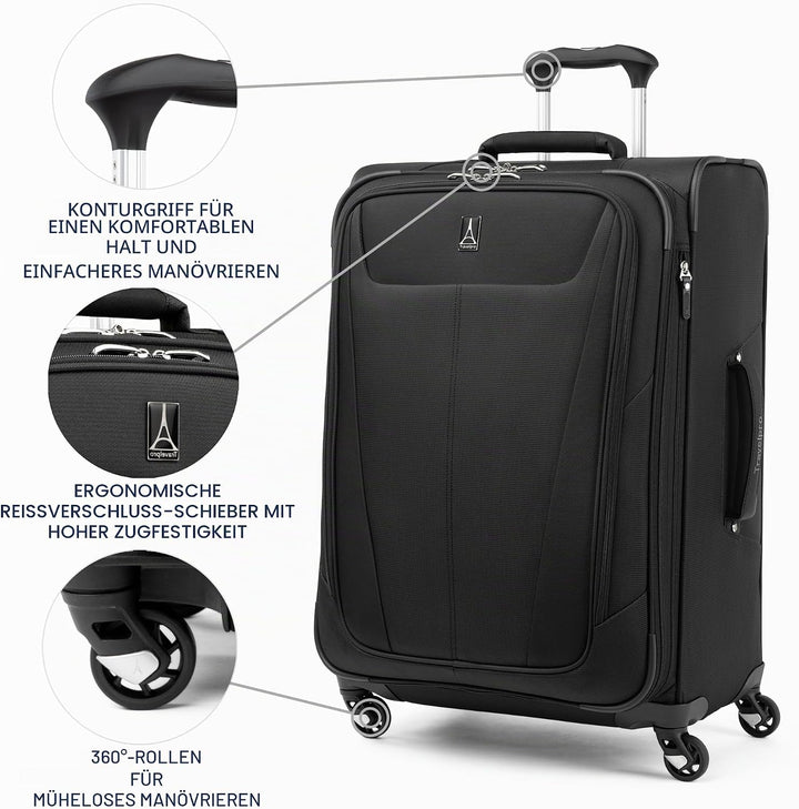Travelpro Maxlite 5 Spinner-Koffer, erweiterbar, 63,5 cm, Schwarz, Checked-Medium 25-Inch, Maxlite 5