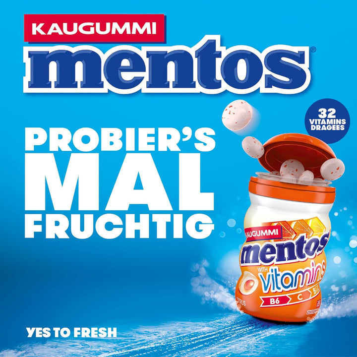 Mentos Kaugummi Vitamins Citrus, 6 Boxen zuckerfreie Chewing Gums mit Citrus-Geschmack, flüssiger Fü