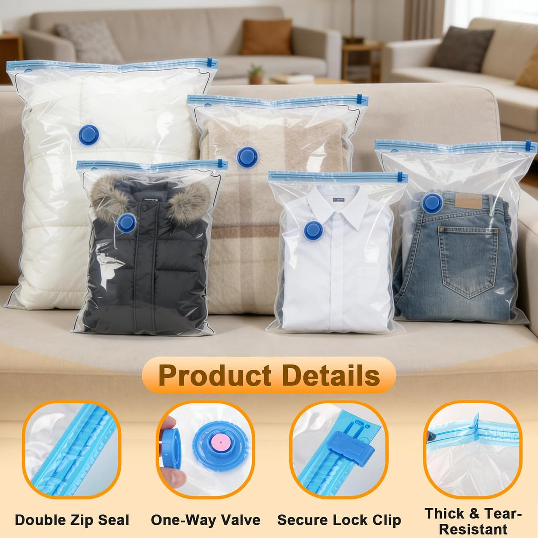 6 Stück Vakuum Beutel 100 x 80 cm für Kleidung Bettdecken | Wiederverwendbare Vacuum Storage Bags St