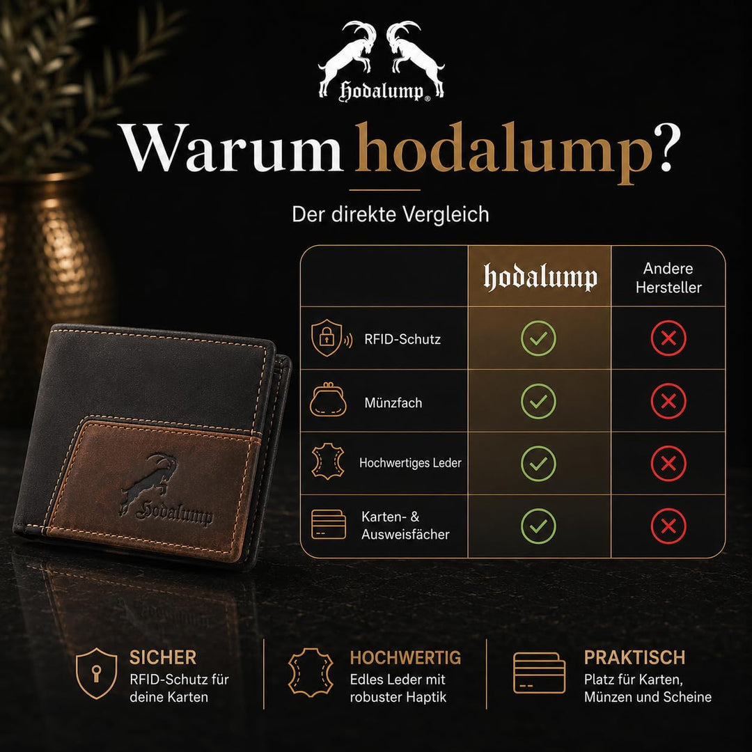 hodalump Echt-Leder Geldbörse • Geldbeutel für Damen und Herren mit RFID-Schutz • Portmonee mit Münz