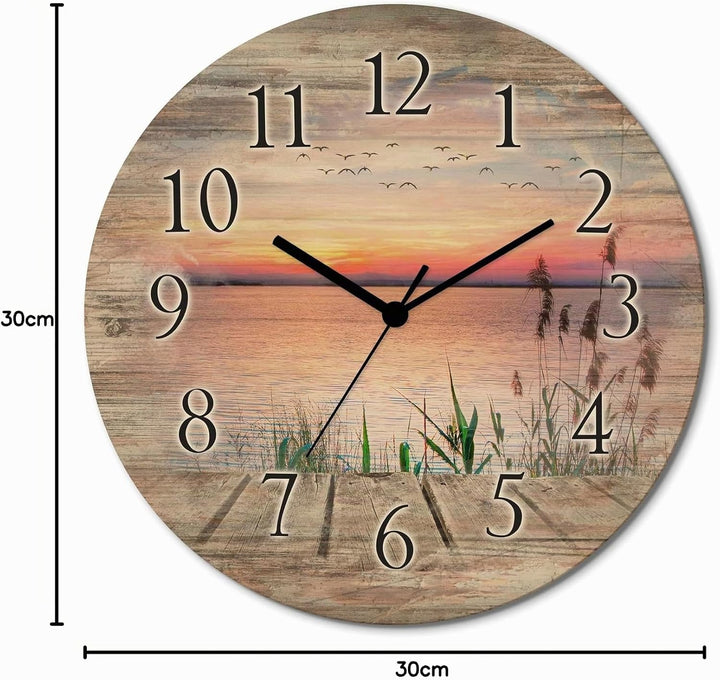 ARTLAND Wanddeko Wanduhr ohne Tickgeräusche aus Holz Quarzuhr lautlos rund Ø 30 cm Der See in den Fa
